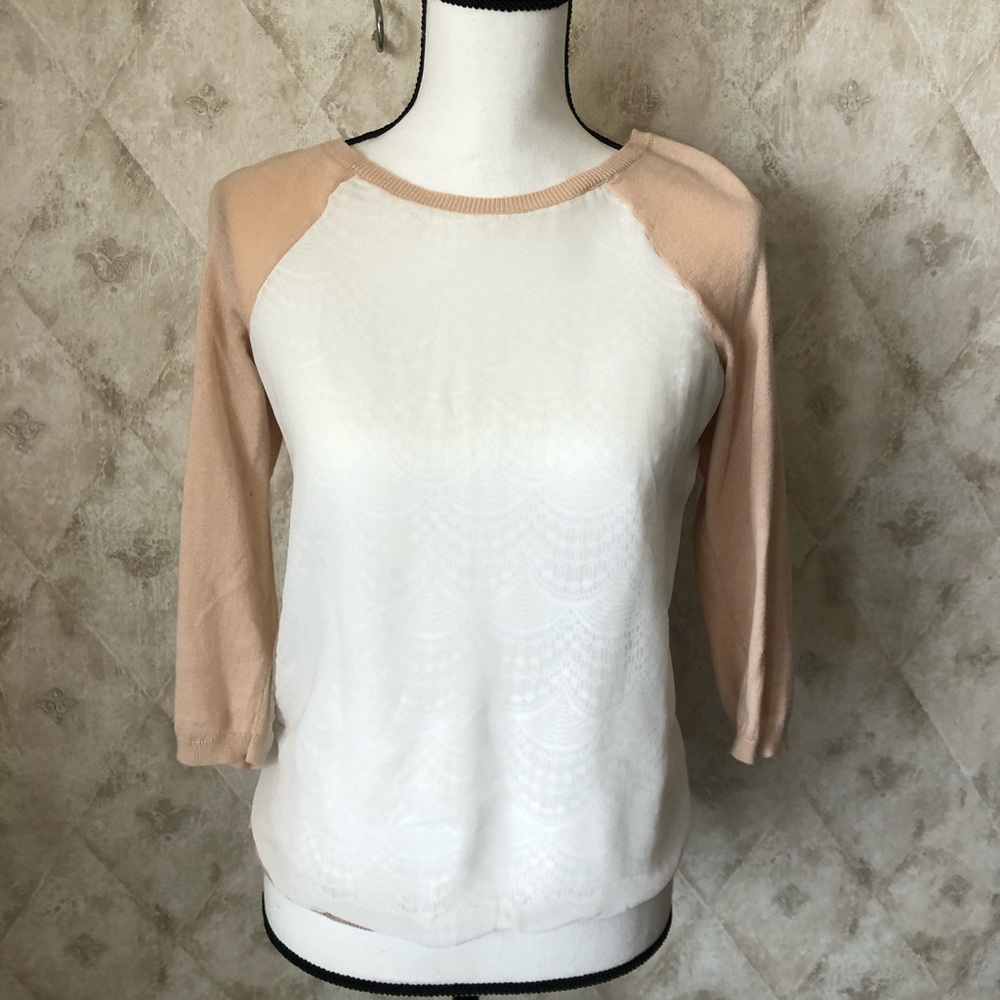 Pink and white cropped sleeve shirt